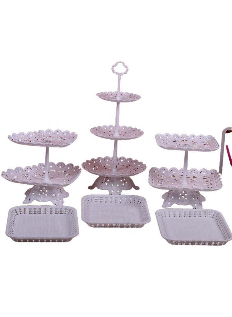Bluejw 6-Piece Cake Dim Sum Tray Shelf Set Plastic Cake Stands Set White  - Image 1