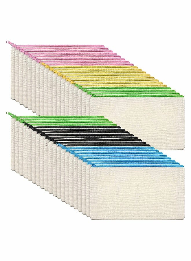Blank DIY Craft Bag Canvas Pen Case, KASTWAVE Canvas Zipper Pouch Bags Canvas Pencil Pouch Canvas Makeup Bags, Multi-Purpose Travel Cosmetic Bag (40Pcs) - Image 1