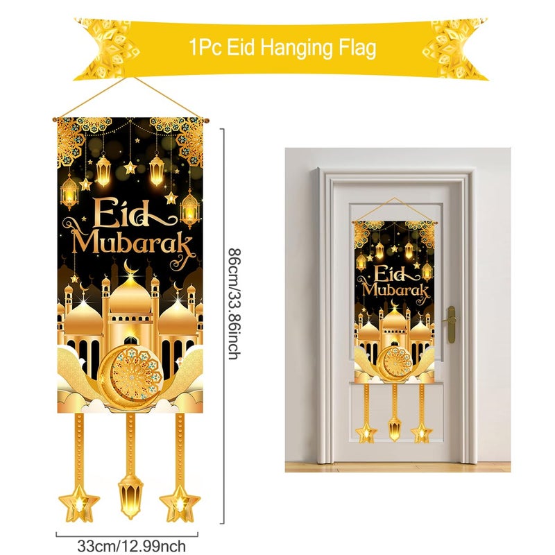 FengRise Eid Mubarak Ramadan Hanging Door Decoration, Black Gold Moon Lantern Hanging Banner for Ramadan Decorations, 2026 Eid Mubarak Party, Passover Decor for Home Outdoor - Image 2