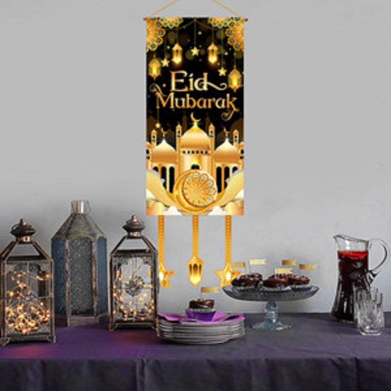 FengRise Eid Mubarak Ramadan Hanging Door Decoration, Black Gold Moon Lantern Hanging Banner for Ramadan Decorations, 2026 Eid Mubarak Party, Passover Decor for Home Outdoor - Image 5