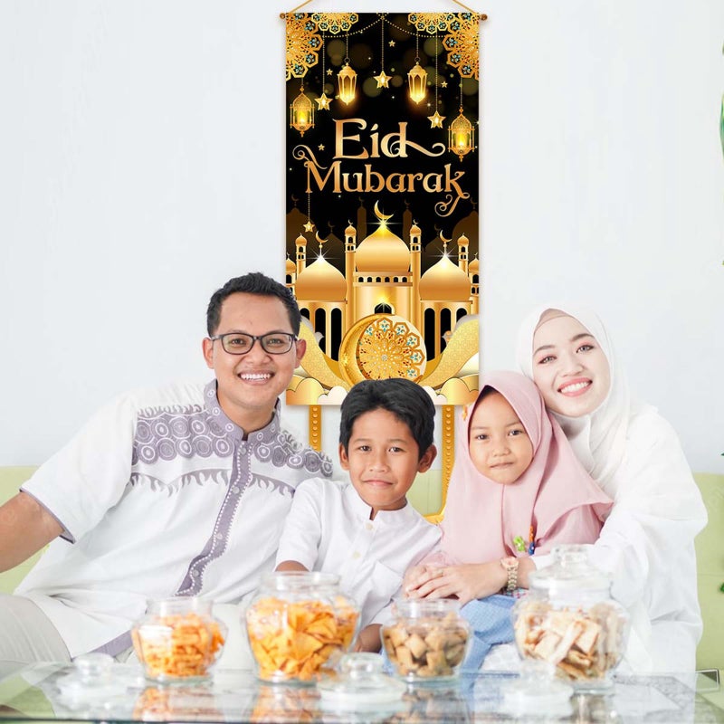 FengRise Eid Mubarak Ramadan Hanging Door Decoration, Black Gold Moon Lantern Hanging Banner for Ramadan Decorations, 2026 Eid Mubarak Party, Passover Decor for Home Outdoor - Image 4
