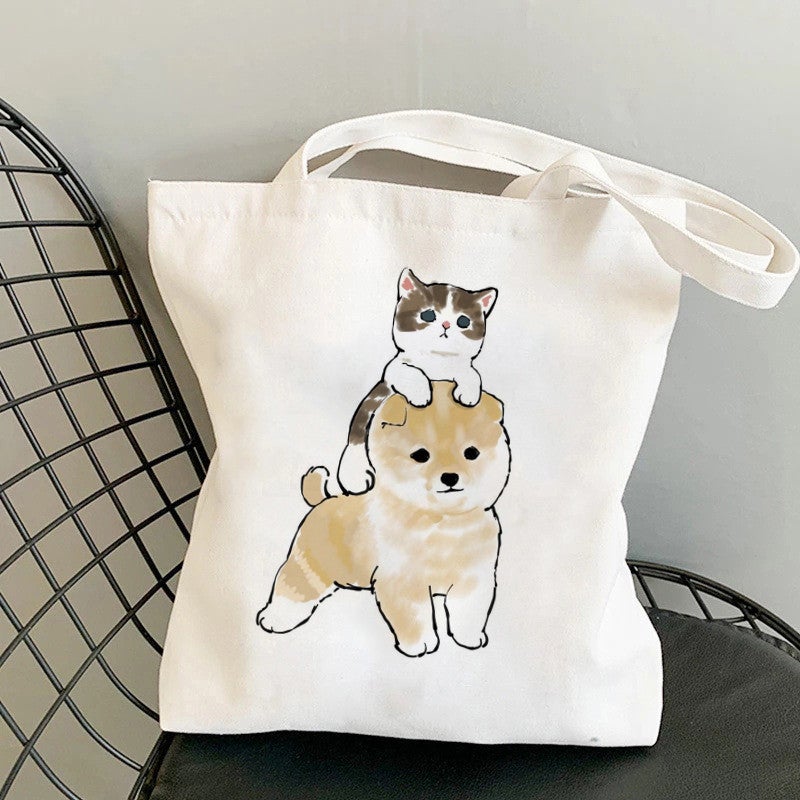 Popular Cartoon Cat Cat Printed Canvas Bag Shoulder Bag Casual Student Women'S Tote Bag Shopping Bag - Image 2