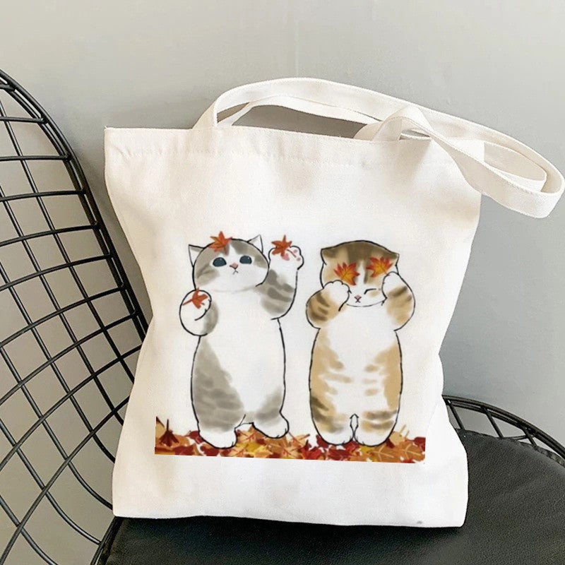 Popular Cartoon Cat Cat Printed Canvas Bag Shoulder Bag Casual Student Women'S Tote Bag Shopping Bag - Image 1