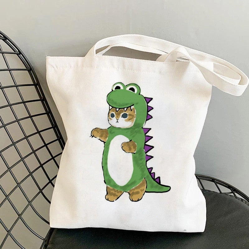 Popular Cartoon Cat Cat Printed Canvas Bag Shoulder Bag Casual Student Women'S Tote Bag Shopping Bag - Image 3