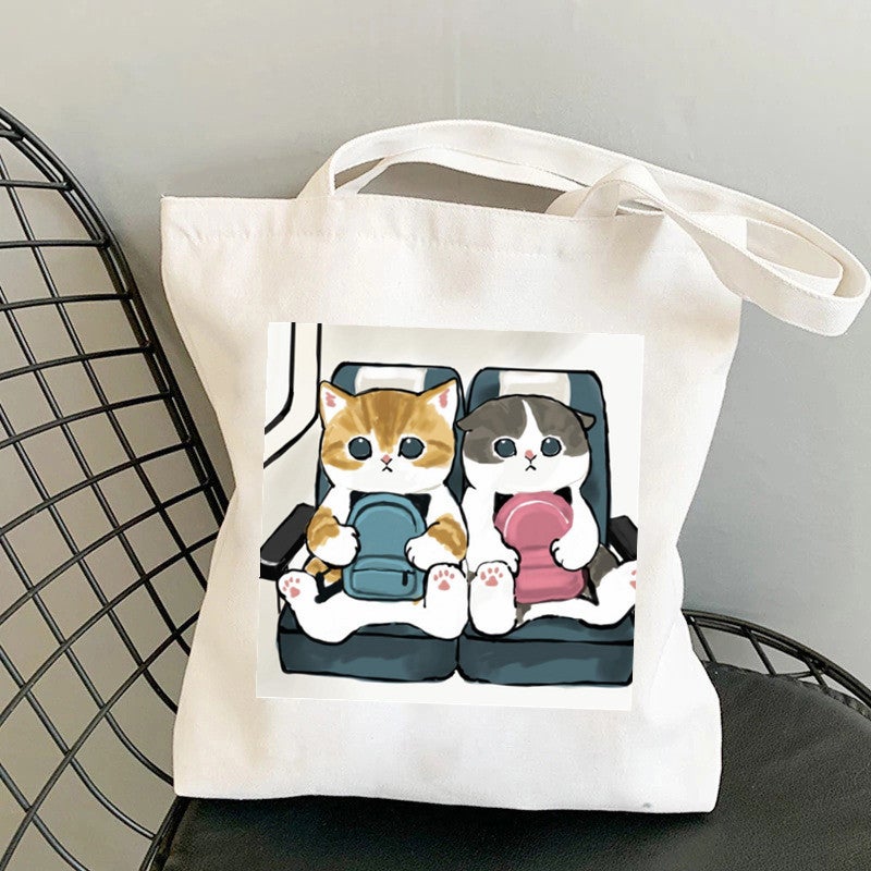 Popular Cartoon Cat Cat Printed Canvas Bag Shoulder Bag Casual Student Women'S Tote Bag Shopping Bag - Image 4