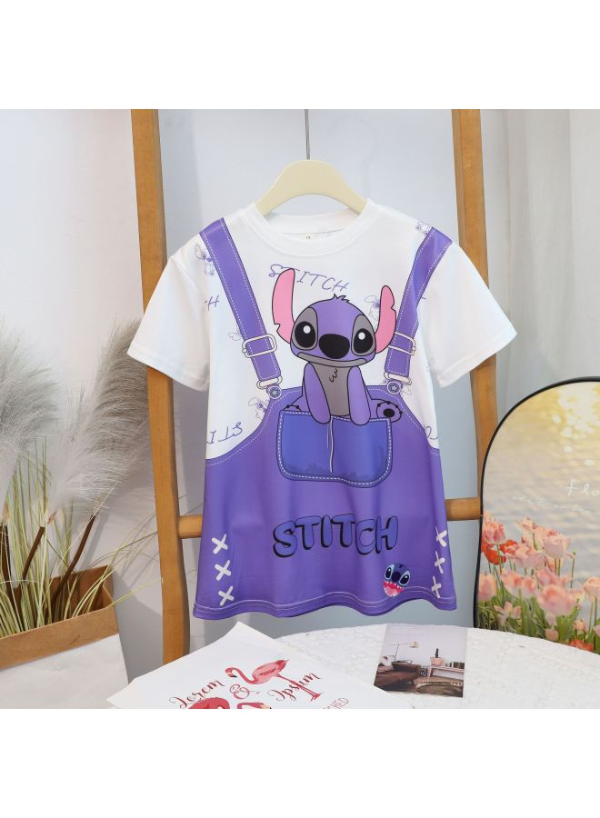 Summer New Mid-length T-shirt Dress Girls Cartoon Fashionable Small And Medium-sized Children's Sweet Short-sleeved Female Baby Skirt