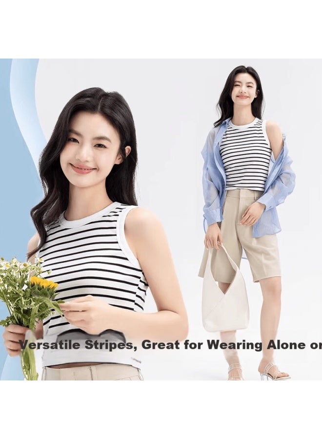 Don't speak Bieyu Striped Padded Vest Bra Integrated Summer Outerwear Side Coverage Colorblock Sleeveless Top Black L - Image 4