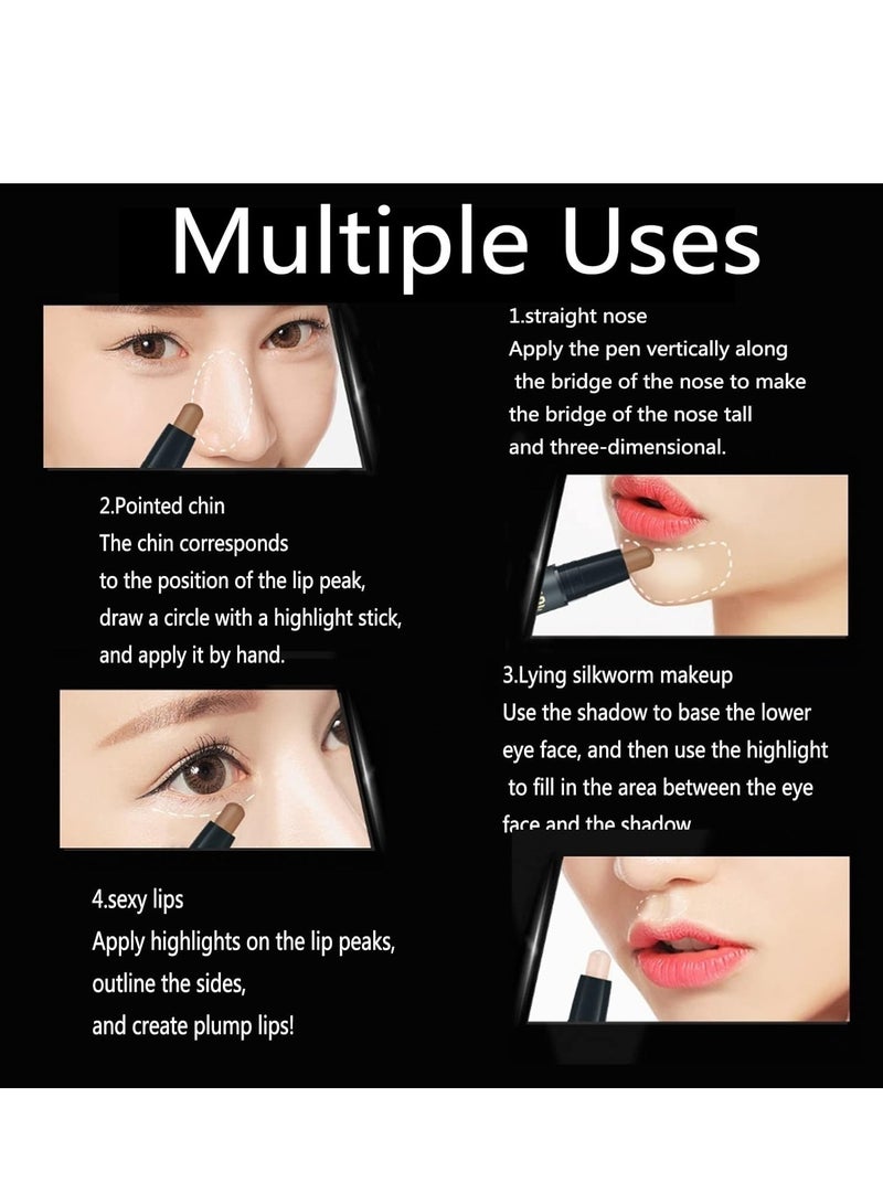 إيلهو Dual-Ends Highlight Contour Stick ، 2 في 1 هايلايتر مكياج وعصا تظليل ، تغطية كاملة ، ثلاثي الأبعاد ، برونزر ، خافي عيوب مصحح الألوان 01 - Image 5