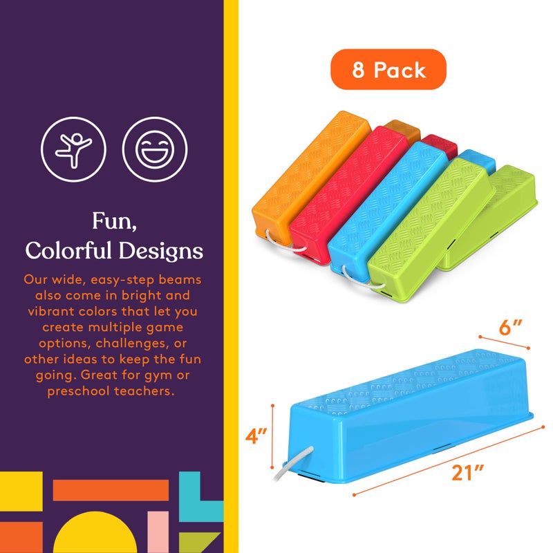 Special Supplies Stepping Stones for Kids Balance Beams 8 Set Non-Slip Textured Surface and Slip Resistant Floor Rubber Edges, Promote Agility, Strength, Active Play - Image 2
