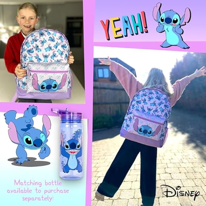 Stitch School Bag Backpack for Boys  Girls 2 Compartment Travel Rucksack for Kids Adjustable Shoulder straps and Mesh Pocket Purple Onesize - Image 2