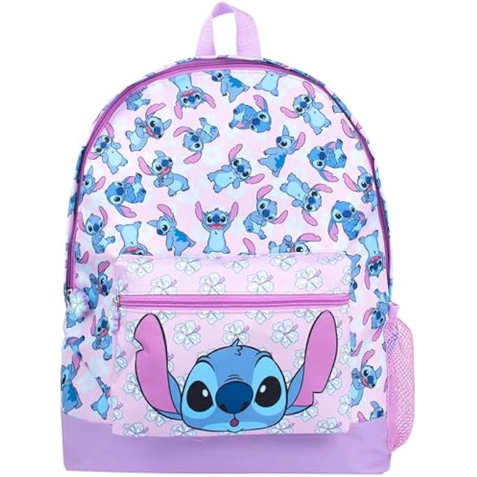 Stitch School Bag Backpack for Boys  Girls 2 Compartment Travel Rucksack for Kids Adjustable Shoulder straps and Mesh Pocket Purple Onesize - Image 1