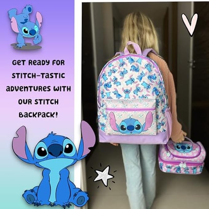 Stitch School Bag Backpack for Boys  Girls 2 Compartment Travel Rucksack for Kids Adjustable Shoulder straps and Mesh Pocket Purple Onesize - Image 3