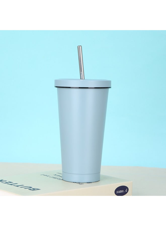 Double-layer 304 Stainless Steel Straw Cup, Simple Large-capacity Vacuum Insulated Cup, Portable Coffee Cup