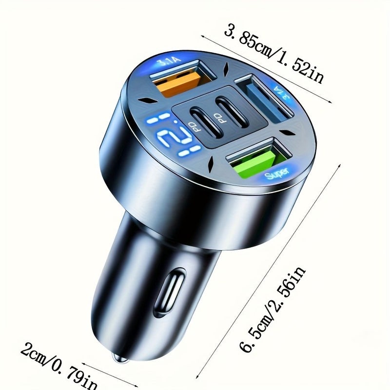 شاحن سيارة سريع 200 واط، 5 منافذ، 3 USB، 2 PD، أسود داكن، حماية من الجهد الزائد - Image 4