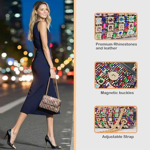 VESONNY Rhinestone Evening Clutch Purse for Women - Sparkling Formal Evening Purse Handbag with Strap for Weddings, Parties, Prom, Cocktail (Multicolored) - Image 5