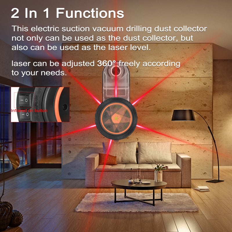 2 In 1 Wall Electric Drilling Collector: Black Detachable Design, Healthier Dust-Free Use, 360° Adjustable Level for Home Decoration, Furniture Installation, Line Positioning - Image 5