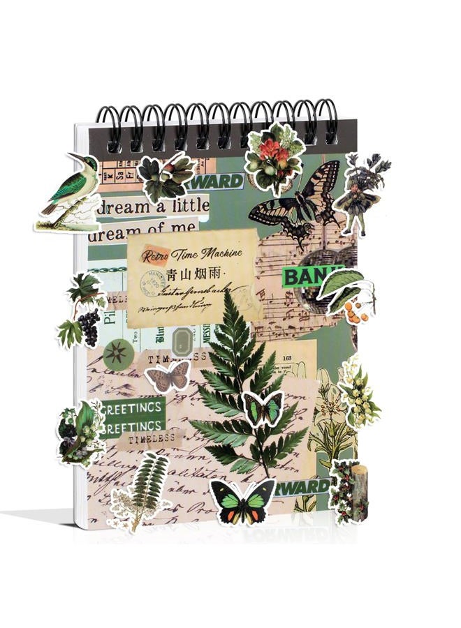 Dwpetzo 488PCS Vintage Scrapbook Stickers, 50 Sheets Precut Washi Stickers Book for Journaling, Green Ephemera for Junk Journal Supplies, Scrapbooking, Bujo, Collage, Adults Crafts Arts - Image 1