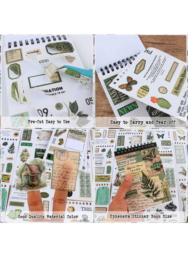 Dwpetzo 488PCS Vintage Scrapbook Stickers, 50 Sheets Precut Washi Stickers Book for Journaling, Green Ephemera for Junk Journal Supplies, Scrapbooking, Bujo, Collage, Adults Crafts Arts - Image 3