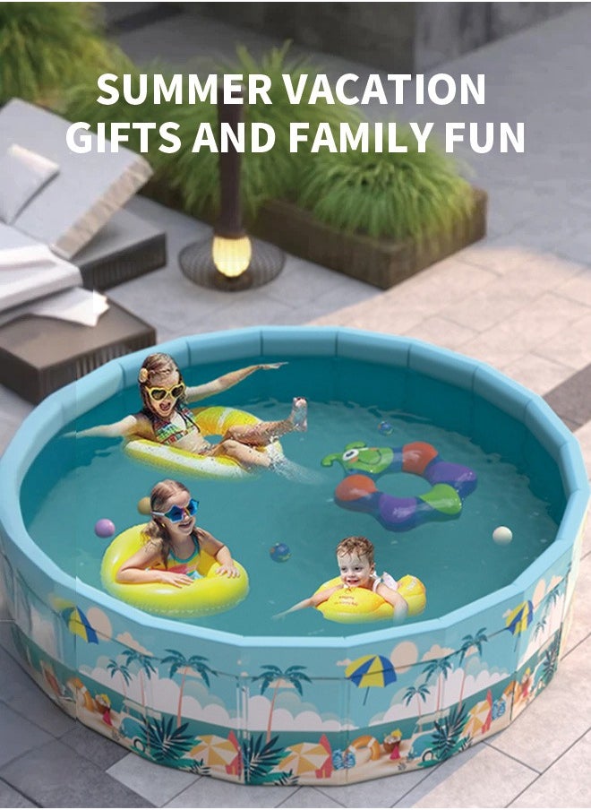 Paka Rabbit - Round beach theme swimming pool, thickened paddling pool, foldable without inflating, durable multifunctional swimming pool, family leisure pool, perfect for indoor entertainment and outdoor activities 120*45CM - Image 1