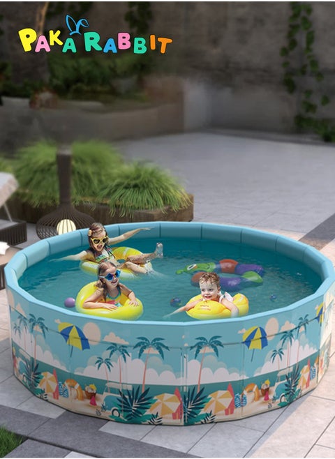 Round beach theme swimming pool, thickened paddling pool, foldable without inflating, durable multifunctional swimming pool, family leisure pool, perfect for indoor entertainment and outdoor activities 120*45CM