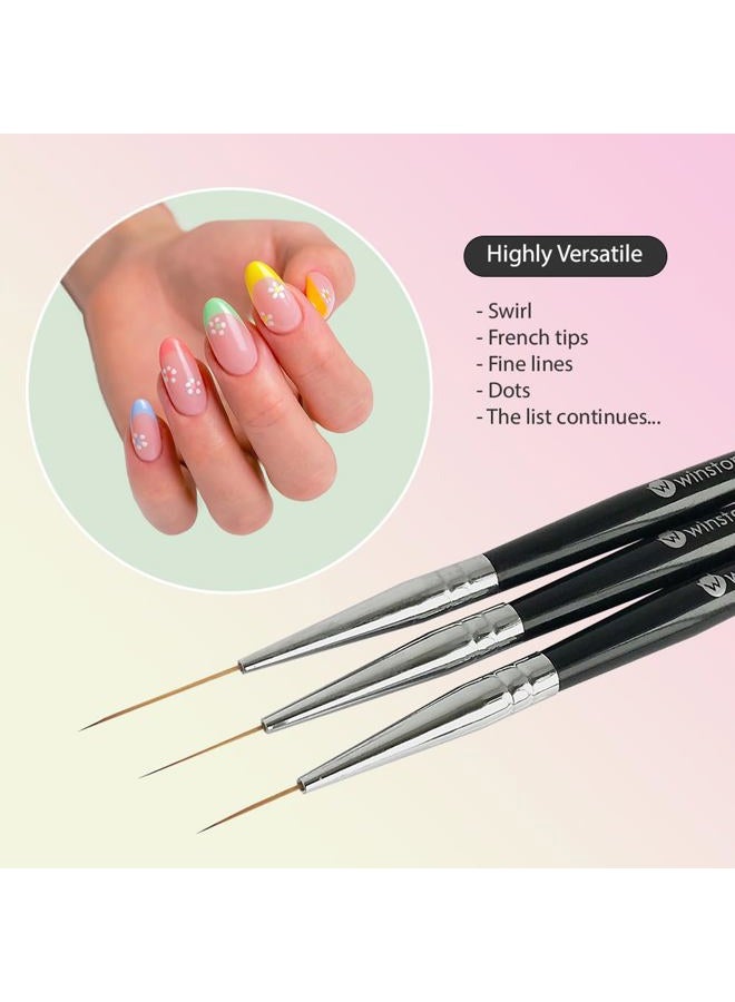 Winstonia Striping Nail Art Brushes for Long Lines, Details, Fine Designs. 3 pcs Striper Brushes with Caps - AMAZING TRIO - Image 2