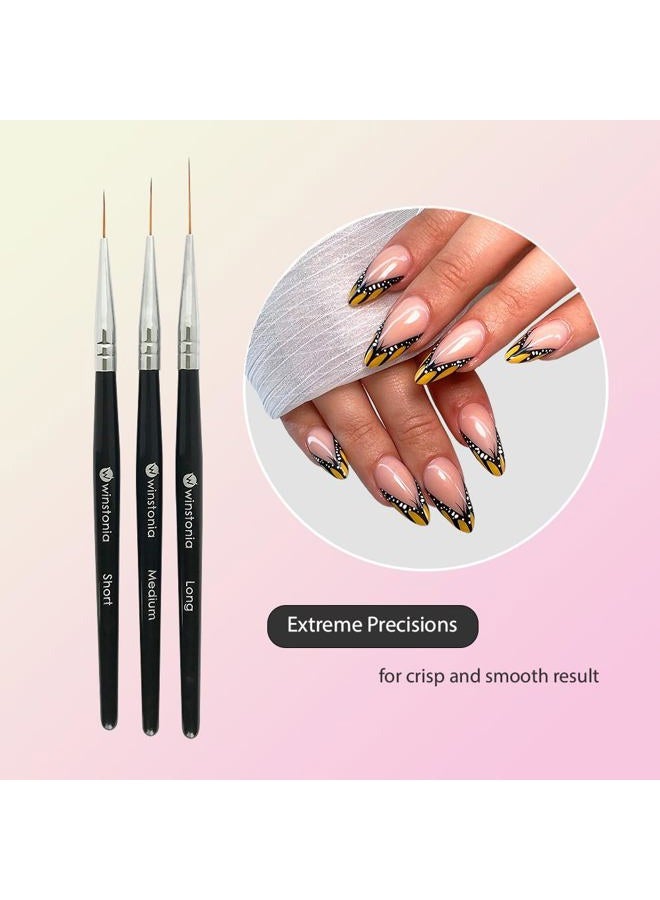Winstonia Striping Nail Art Brushes for Long Lines, Details, Fine Designs. 3 pcs Striper Brushes with Caps - AMAZING TRIO - Image 3