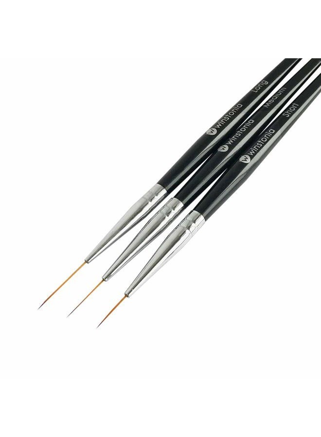 Winstonia Striping Nail Art Brushes for Long Lines, Details, Fine Designs. 3 pcs Striper Brushes with Caps - AMAZING TRIO - Image 1