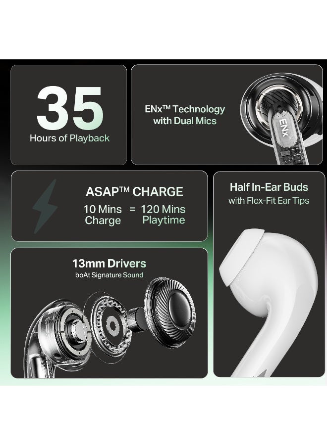 boAt Airdopes 101v2 w/ Dual Mic ENx Tech, 35Hrs Playtime, Beast Mode (50ms Low Latency), IWP Tech, IPX4, Bluetooth v5.4 Smoke White - Image 2