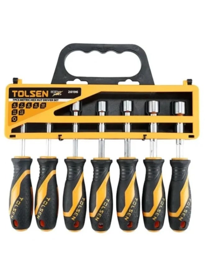 Tolsen 20196 7PCS Nut Driver Set – Metric Hex Nut Screwdrivers 6-12mm Cr-V Steel with Ergonomic Comfort Grip Handles - Image 1