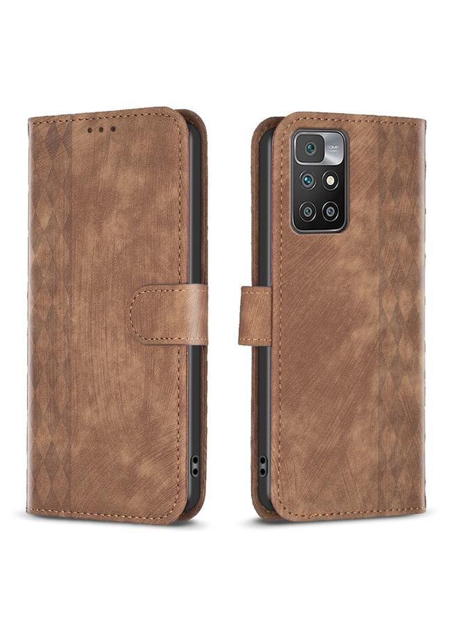 The Bros Case For Xiaomi Redmi 10 2022 Plaid Embossed Leather Phone Case