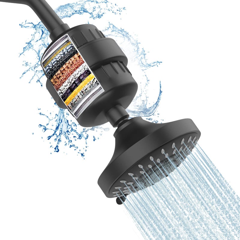 FEELSO Shower Head and 15 Stage Shower Filter Combo, High Pressure 5 Spray Settings Filtered Showerhead with Water Softener Filter Cartridge for Hard Water Remove Chlorine and Harmful Substances - Image 1
