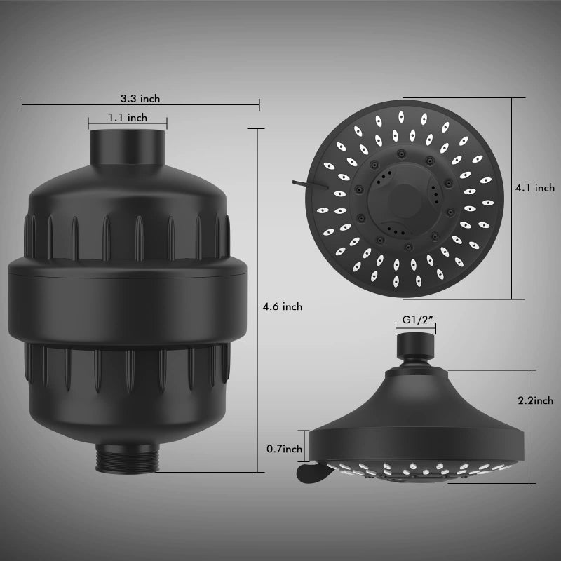 FEELSO Shower Head and 15 Stage Shower Filter Combo, High Pressure 5 Spray Settings Filtered Showerhead with Water Softener Filter Cartridge for Hard Water Remove Chlorine and Harmful Substances - Image 5