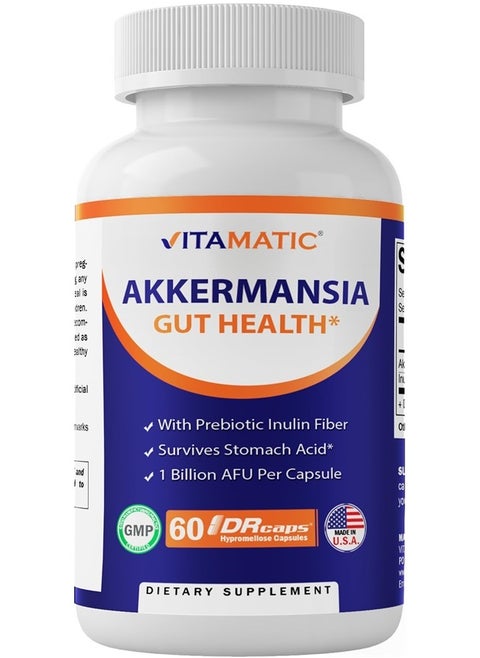 Akkermansia Muciniphila Gut Health - 60 DR Capsules (Delayed Released) - Made with Prebiotic Inulin Fiber