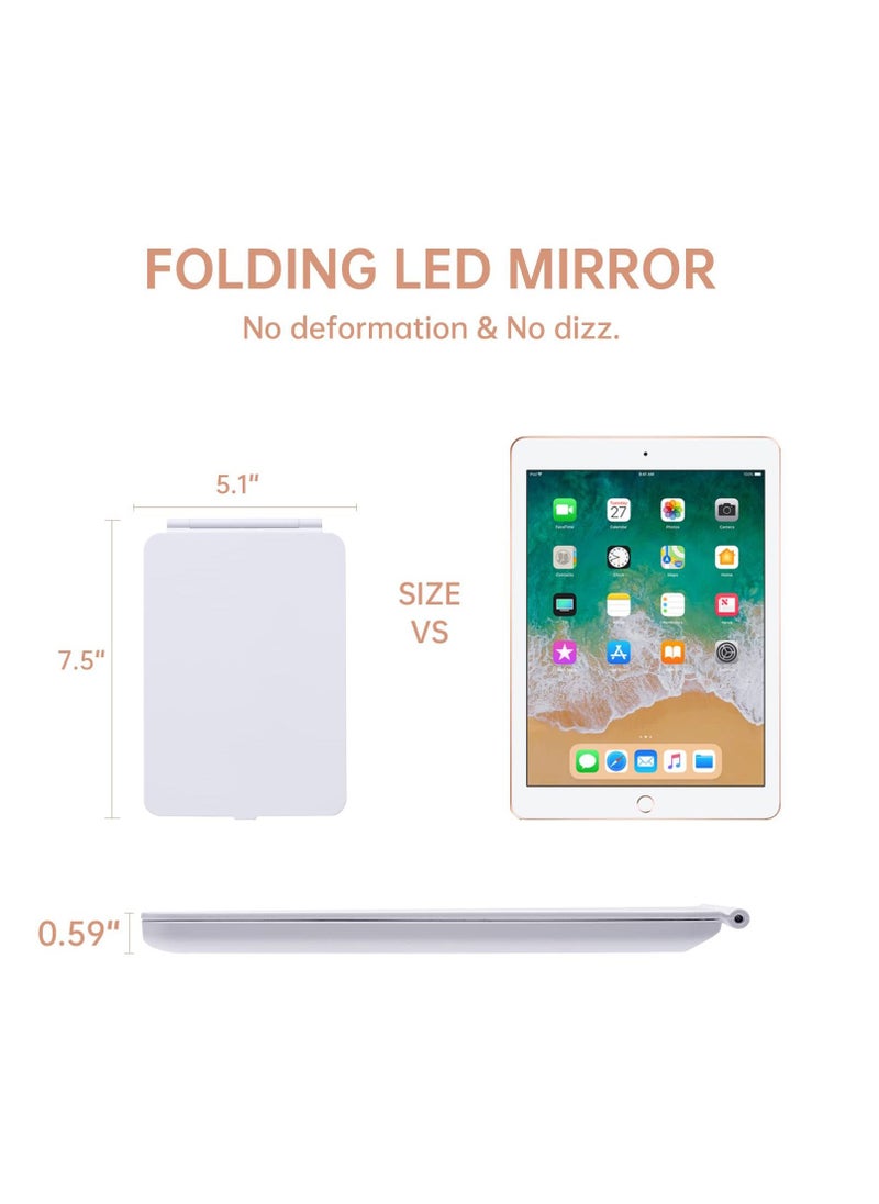 KASTWAVE LED Foldable Travel Makeup Mirror - 5x7 inches 3 Colors Light Modes USB Rechargeable Touch Screen, Portable Tabletop Cosmetic Mirror for Travel, Cosmetic, Office (White)  - Image 5
