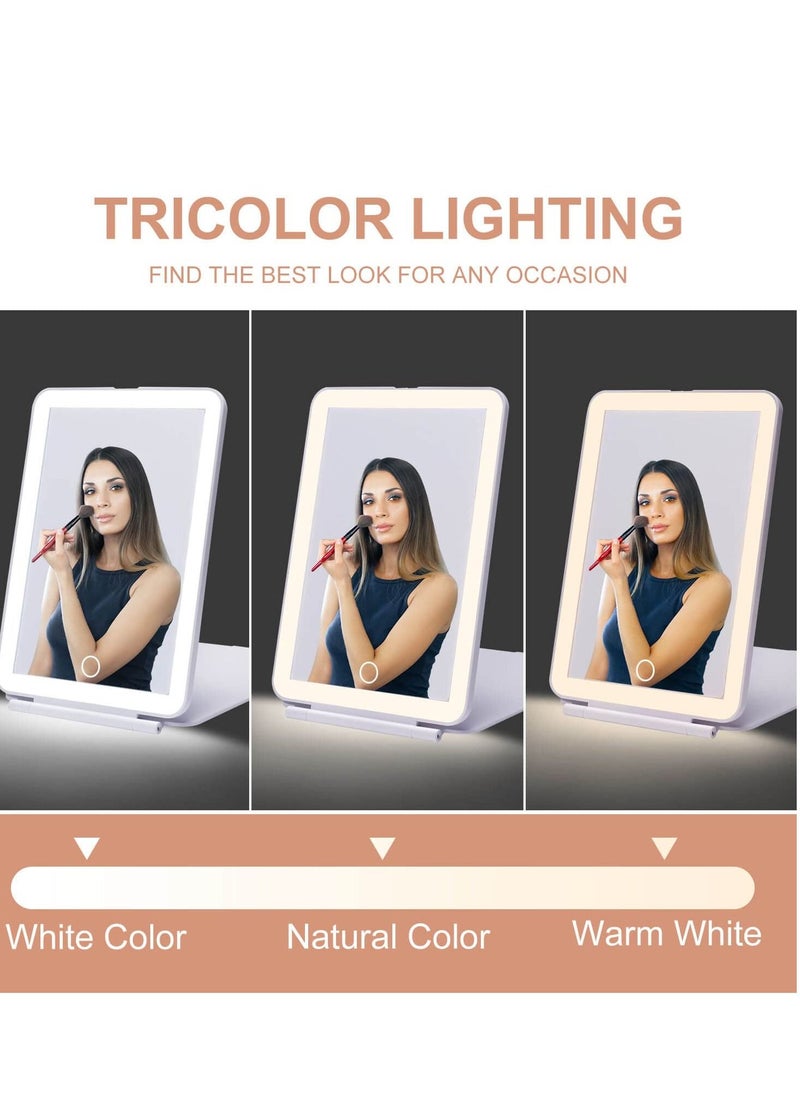 KASTWAVE LED Foldable Travel Makeup Mirror - 5x7 inches 3 Colors Light Modes USB Rechargeable Touch Screen, Portable Tabletop Cosmetic Mirror for Travel, Cosmetic, Office (White)  - Image 2