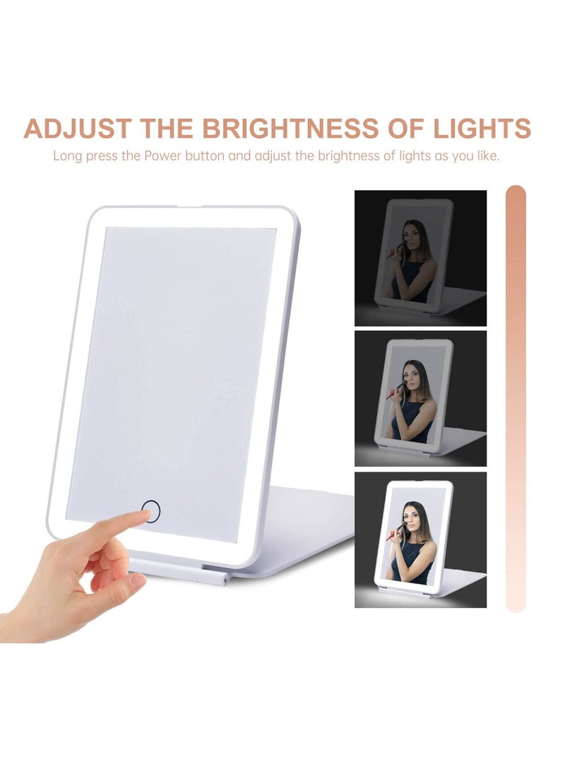 KASTWAVE LED Foldable Travel Makeup Mirror - 5x7 inches 3 Colors Light Modes USB Rechargeable Touch Screen, Portable Tabletop Cosmetic Mirror for Travel, Cosmetic, Office (White)  - Image 3