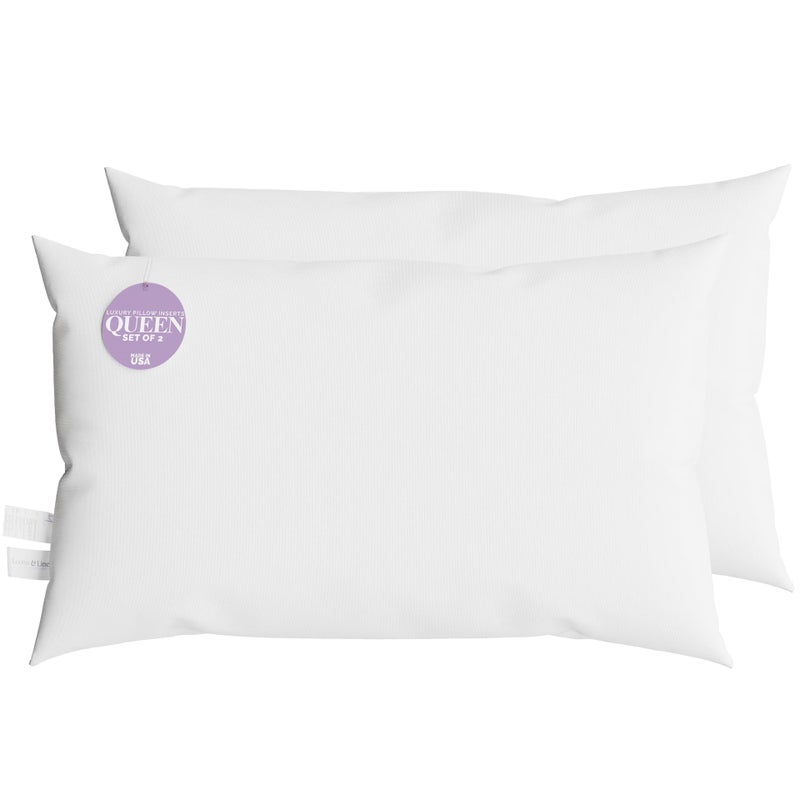 Looms & Linens Queen Size Pillow Set of 2  20x30 Pillow Inserts by Looms and Linens  Hypoallergenic Cushion Filler 