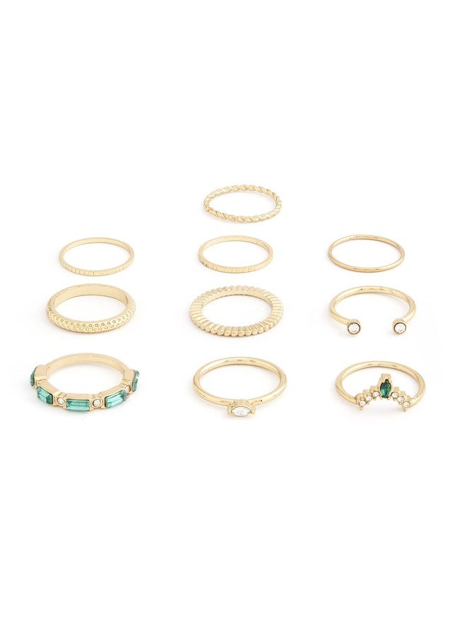 Zaveri Pearls مجموعة خواتم زافيري بيرلز مكونة من 10 خواتم عصرية قابلة للتكديس مطلية بالذهب للنساء - ZPFK13640 - Image 1