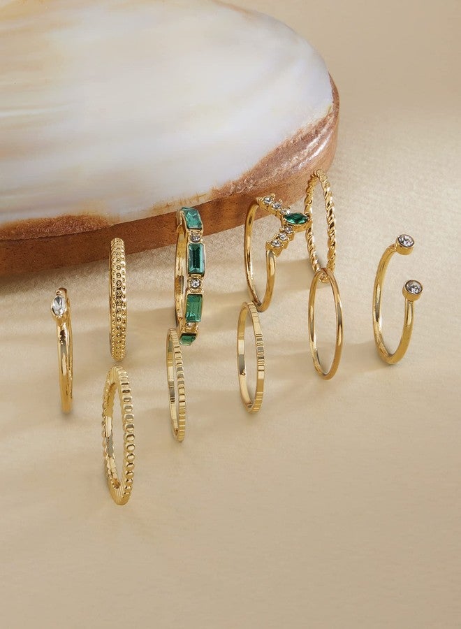 Zaveri Pearls مجموعة خواتم زافيري بيرلز مكونة من 10 خواتم عصرية قابلة للتكديس مطلية بالذهب للنساء - ZPFK13640 - Image 2