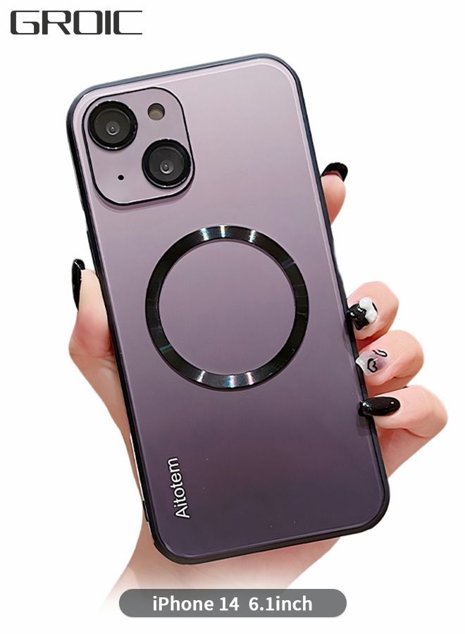 GROIC جراب لهاتف iPhone 14 مقاس 6.1 بوصة، جراب مغناطيسي متوافق مع MagSafe، جراب واقي شامل فاخر مضاد للخدش مع عدسات بلون متدرج بسيط - Image 1