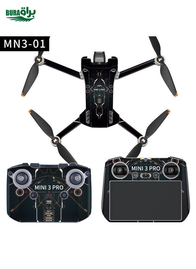 BURAQ Full Surround Style Waterproof  Sticker For DJI Mini 3 Pro RC-N1 Ordinary Version(Mn3-01)  - Image 2