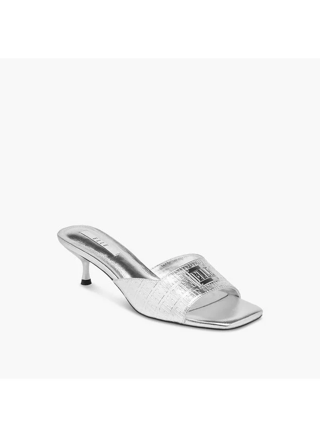 ELLE Women's Monogram Embossed Slip-On Sandals with Kitten Heels