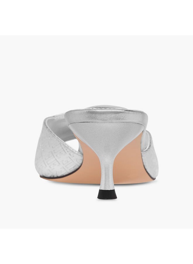 ELLE Women's Monogram Embossed Slip-On Sandals with Kitten Heels - Image 5