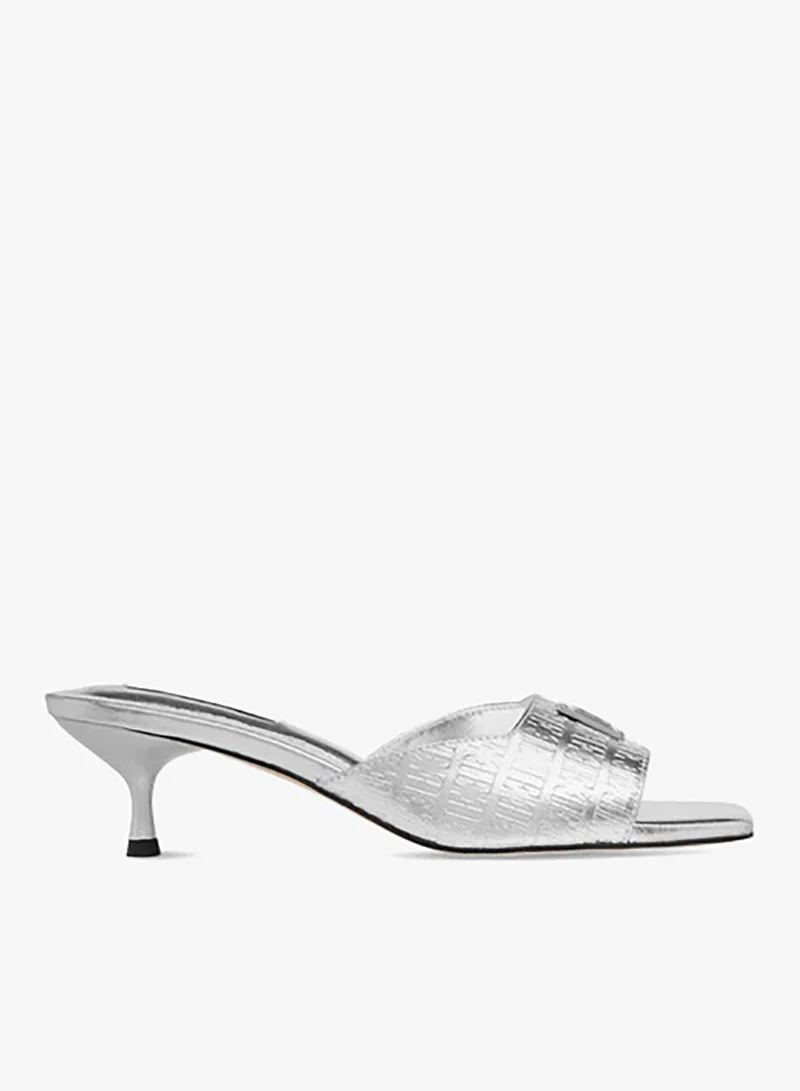 ELLE Women's Monogram Embossed Slip-On Sandals with Kitten Heels