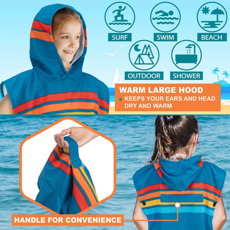 Suncube SUN CUBE Kids Changing Robe Surf Poncho, Kids Beach Towels, Hooded Towel for Teens Bath Pool, Microfiber Quick Dry Wearable Poncho with Hood, Swim Towel for Girls 8-12 Years, Sunset Blue - Image 4