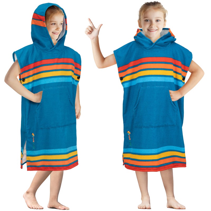 Suncube SUN CUBE Kids Changing Robe Surf Poncho, Kids Beach Towels, Hooded Towel for Teens Bath Pool, Microfiber Quick Dry Wearable Poncho with Hood, Swim Towel for Girls 8-12 Years, Sunset Blue - Image 1