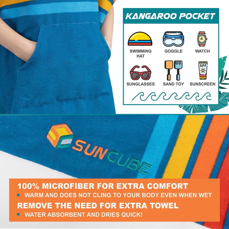Suncube SUN CUBE Kids Changing Robe Surf Poncho, Kids Beach Towels, Hooded Towel for Teens Bath Pool, Microfiber Quick Dry Wearable Poncho with Hood, Swim Towel for Girls 8-12 Years, Sunset Blue - Image 3
