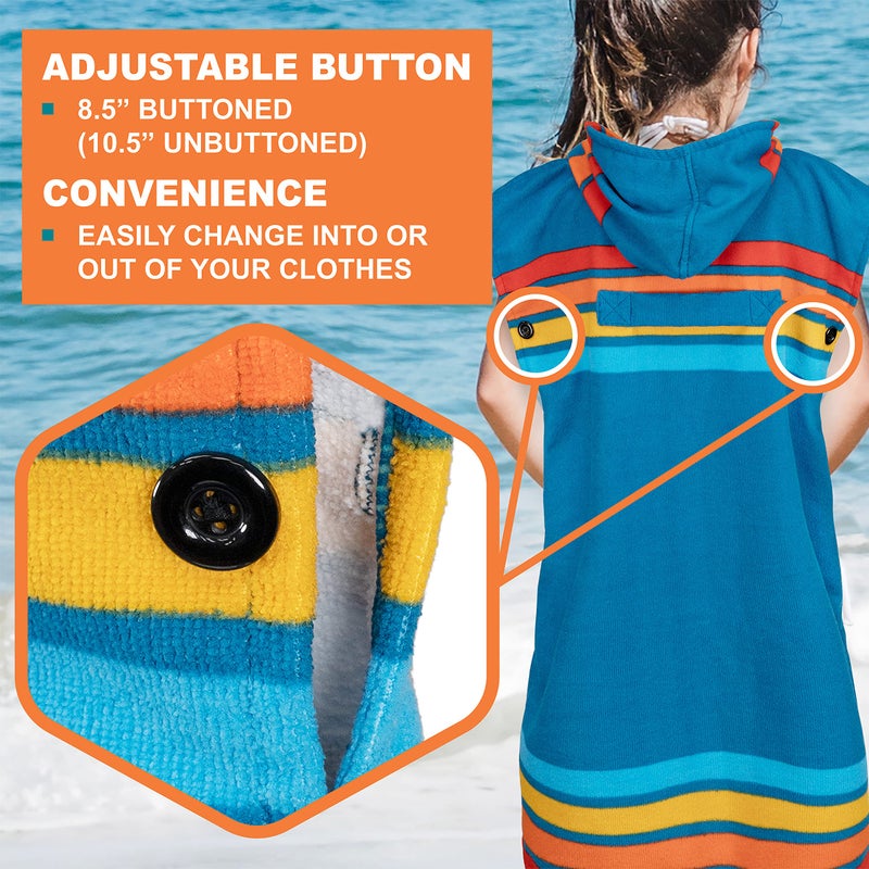 Suncube SUN CUBE Kids Changing Robe Surf Poncho, Kids Beach Towels, Hooded Towel for Teens Bath Pool, Microfiber Quick Dry Wearable Poncho with Hood, Swim Towel for Girls 8-12 Years, Sunset Blue - Image 5