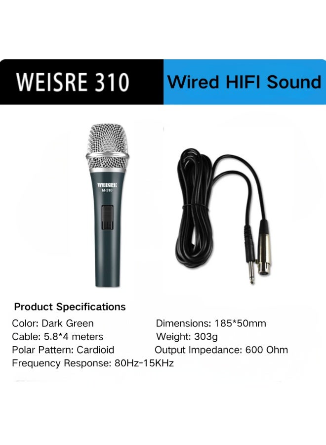 ويسري مايكروفون M-310 الديناميكي السلكي، مُصمم للغناء والاستخدامات المتعددة، يتميز هيكله المعدني المتين والنمط القلبي (كارديويد) لعزل الضوضاء بشكل فعال. - Image 1