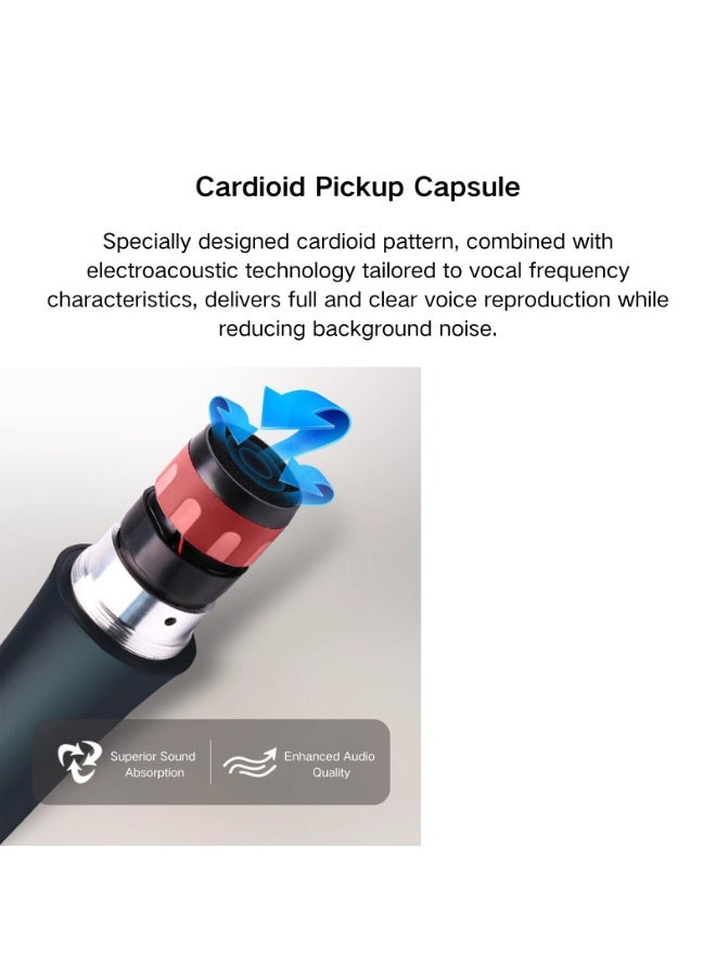 ويسري مايكروفون M-310 الديناميكي السلكي، مُصمم للغناء والاستخدامات المتعددة، يتميز هيكله المعدني المتين والنمط القلبي (كارديويد) لعزل الضوضاء بشكل فعال. - Image 5
